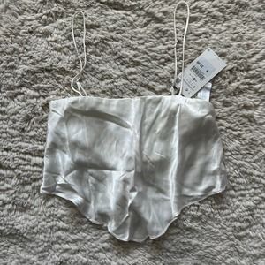 NWT Zara White Silk Crop Top With Adjustable Straps, Built in Bra, Tie back Sz S